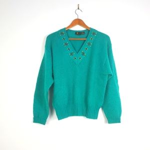 VINTAGE LIZ SPORT Emerald Green V-neck Sweater